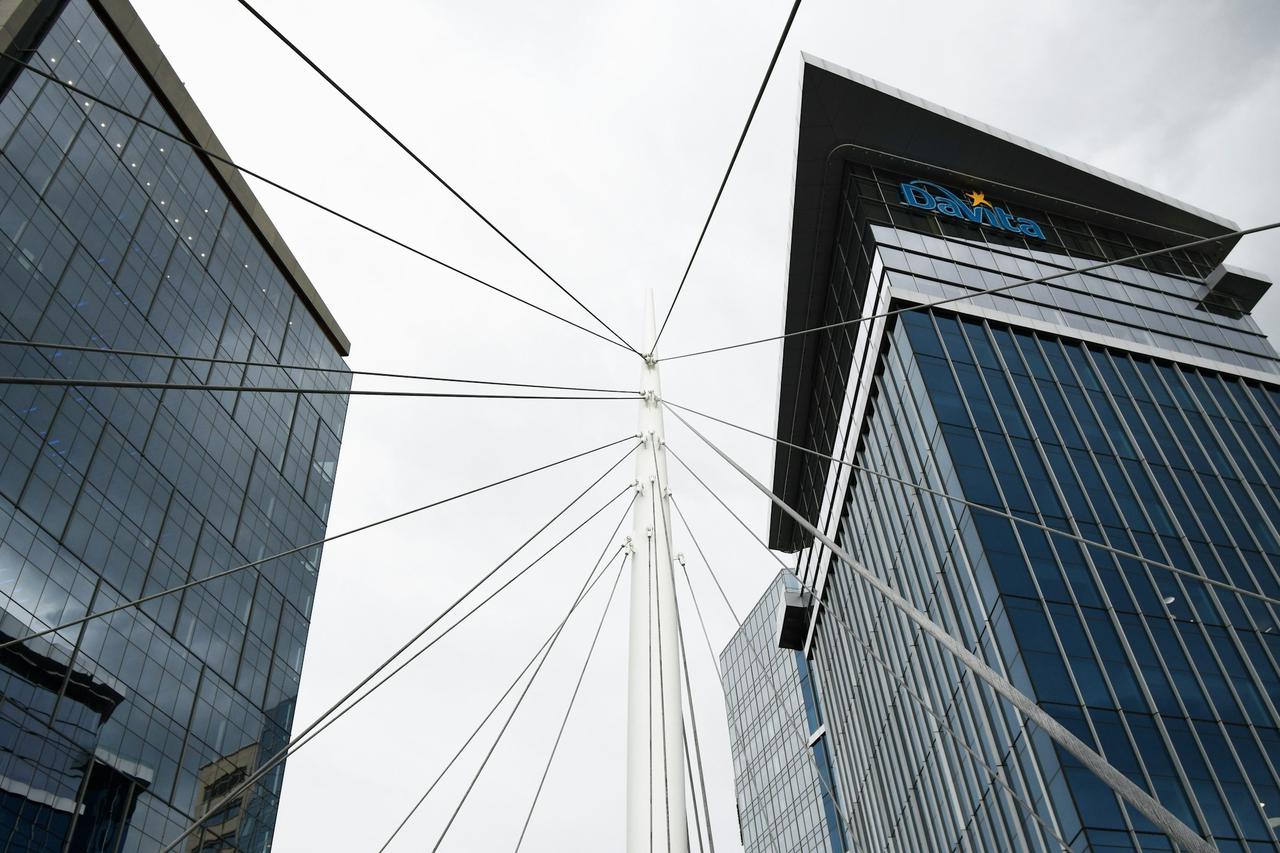 A bridge between two skyscrapers in Denver